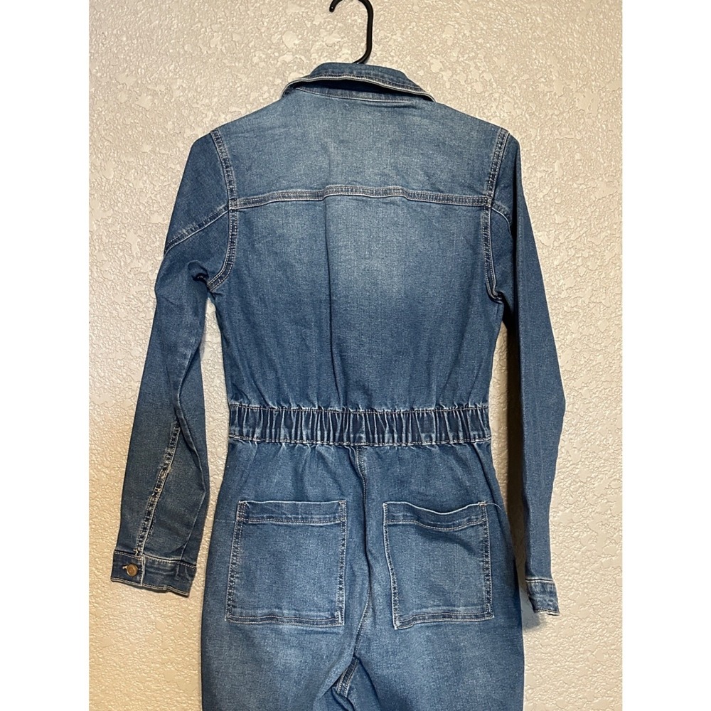 Celebrity Pink Womens Denim Straight leg Jumpsuit Dark Wash Elastic Waist XS - Picture 5 of 16